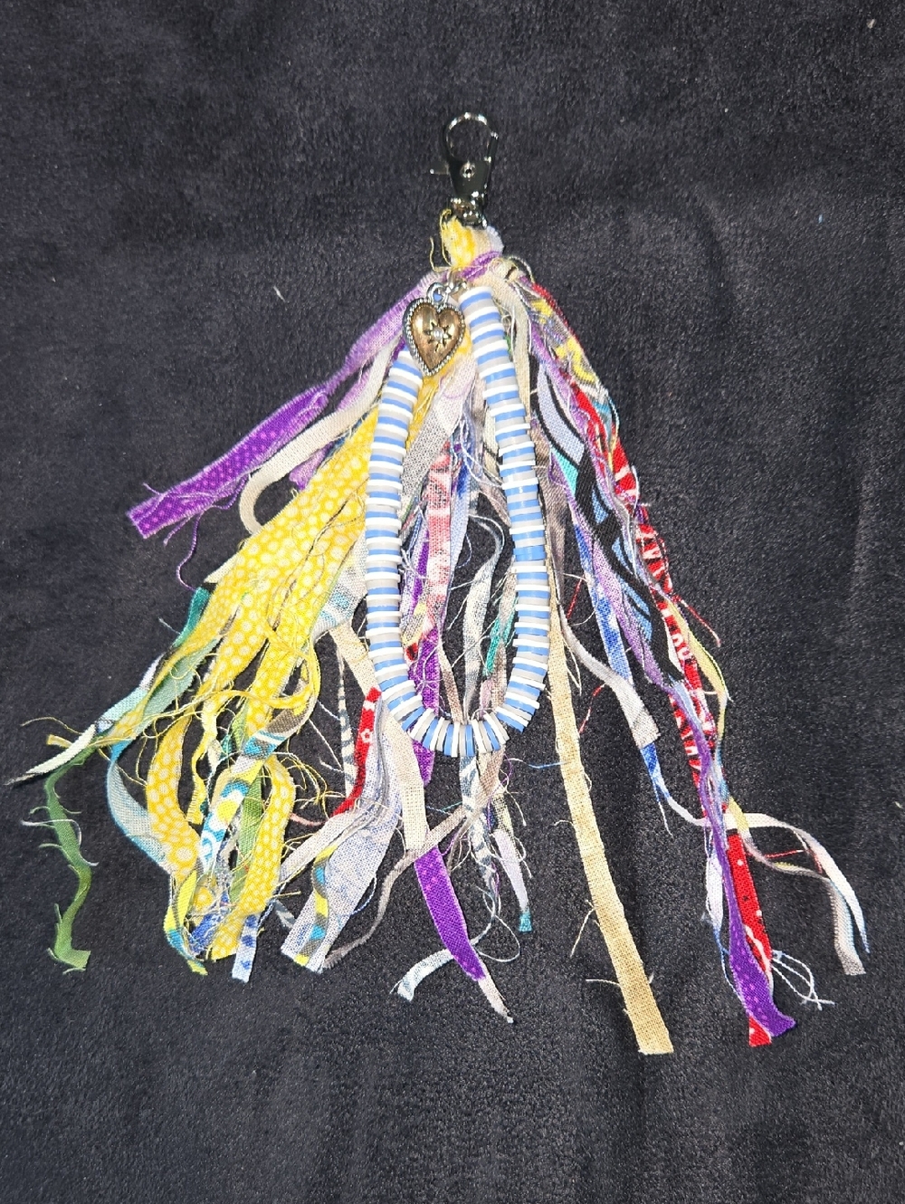 Boho Tassel Keychain with Blue-White Beaded Loop